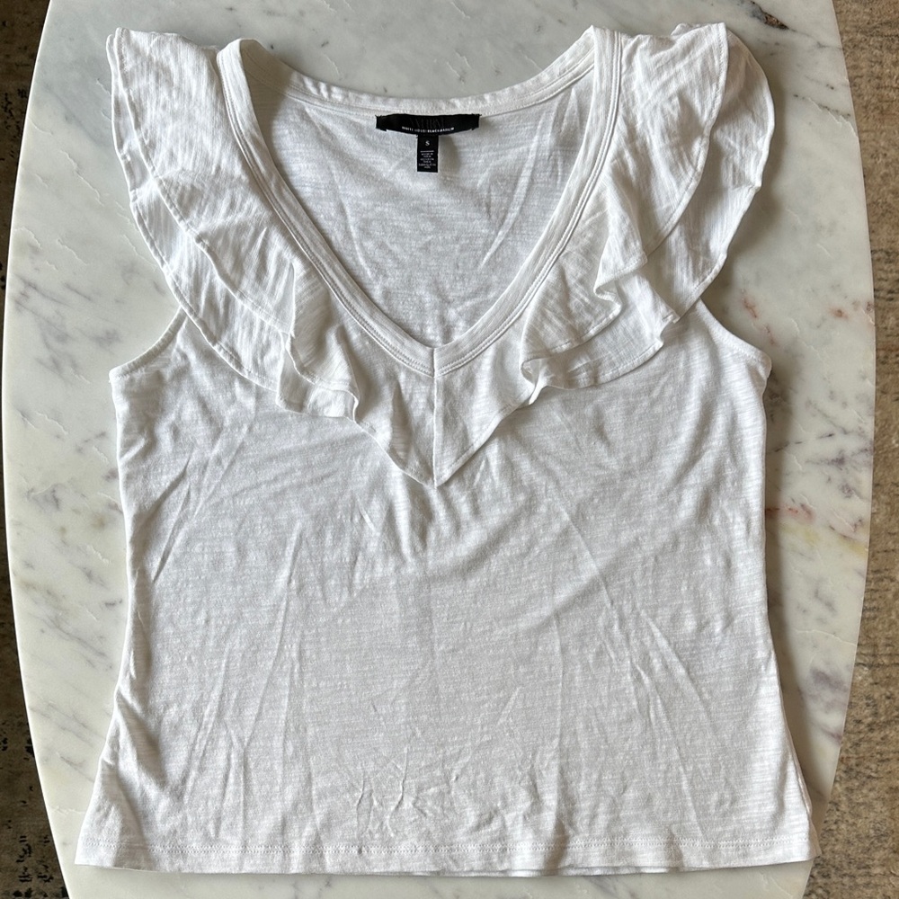 White House Black Market White Ruffle V-Neck Tank
